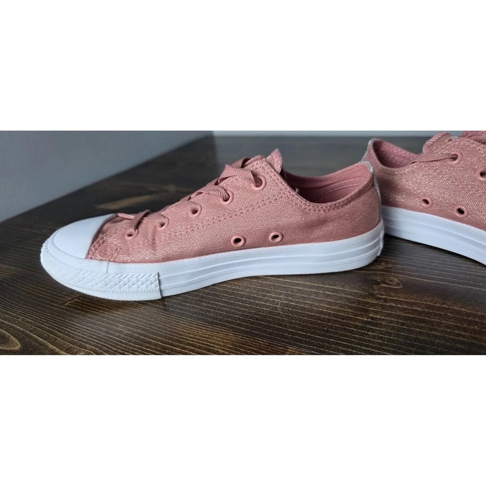 Converse All Star Junior Sneakers Size 2 Pink White Glitter Canvas Low Top Shoes